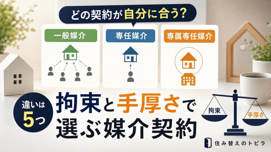 媒介契約の違いは5つ｜一般・専任・専属専任を比較し自分で選ぶ