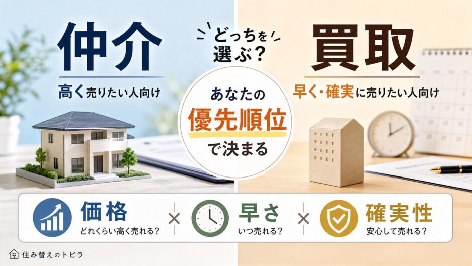 仲介と買取どっちを選ぶ？不動産の売り方の違いを価格・早さ・確実性で比較